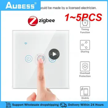 1~5 KS Aubess Zigbee Smart Switch Potrebné Neutrálny Vodič EÚ Smart Light Switch Tuya Inteligentný Život APP Control Podporuje Alexa Domovská stránka Google