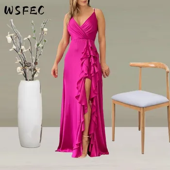 WSFEC S-XL Elegantné Večerné Šaty pre Ženy 2023 Lete Okolo Rukávov Slim Prehrabať Split Dlho Party Šaty Ženské Oblečenie