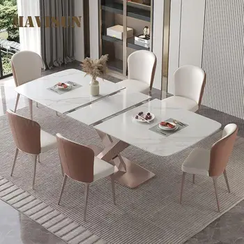 Rozšíriteľný Svetlo Luxusný Jedálenský Stôl A Stoličky Zmes Rock Doska Stola Bytový Nábytok Multifunkčné Kuchynské Stoly