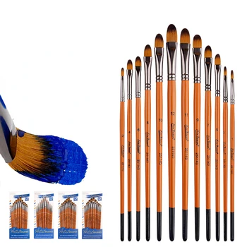 Profesionálne Nylonové Kefy na Vlasy Súbor 12 Orange Prúty Študent Umenia Maľby Olejové Farby, Štetce Akvarelové Štetce Umelecké potreby