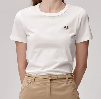 Hazzys kórejský White Navy Krátky Rukáv T-shirt dámske Letné Bežné Kolo Krku British Fashion Čistej Bavlny Top Golf Nosiť Ženy