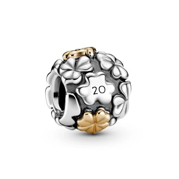 2020 Reálny 925 Sterling Silver Perličiek 20. Výročie Four Leaf Clover Kúzlo Fit Ženy Pandora Náramok Náramok Darček DIY Šperky