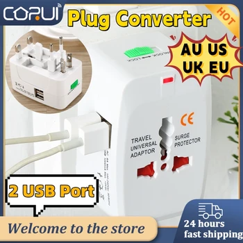 2 USB Port Konektor Adaptér AU USA, UK, EÚ Converter Univerzálny Cestovný SIEŤOVÝ Nabíjač Zásuvky World Travel Napájací adaptér Nabíjačka Prispôsobiť