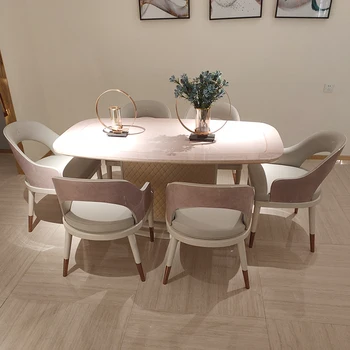 Svetlo luxusné mramorové jedálenský stôl a stoličky kombinácii masívneho dreva taliansky jednoduchý obdĺžnikový stôl postmoderných