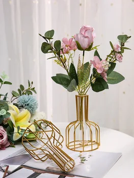 Zlaté Hydroponics Vázy, Dekorácie Obývacia Izba Tabuľka Desktop Dekorácie Sušených Kvetov, Kvetinové Aranžmán Zelený Kvet Hydroponické