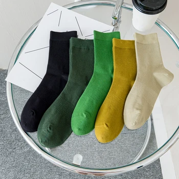 Dámske Ponožky Nové Módne Retro Bežné Priedušná Posádky Ponožky Dievča Ulici Jednoduché Bavlna Zelená Vysoko Kvalitné Dlhé Ponožky Farbou
