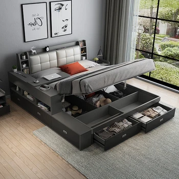 Moderné spálne nábytok skladovanie queen bed multifunkčné tatami king size dreva miest