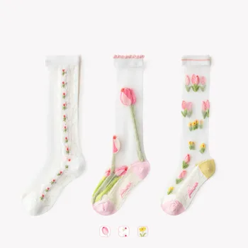 ponožky pre deti módne nové vzor roztomilý kvet tenké pohodlné teľa ponožky stehna vysoká fishnet pančuchy pre podväzok pás