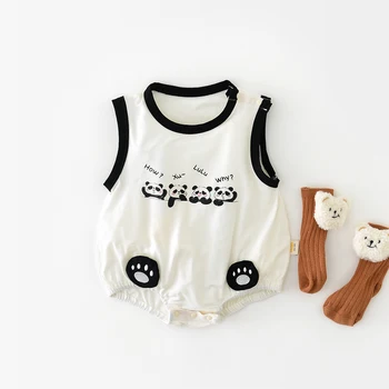 2023 Letné Baby Kombinézu Chlapci Cartoon Jeden Kus Oblečenia Roztomilá Panda Tlač Dieťa Dievča Bez Rukávov Bavlna Jumpsuit Novorodenca Oblečenie