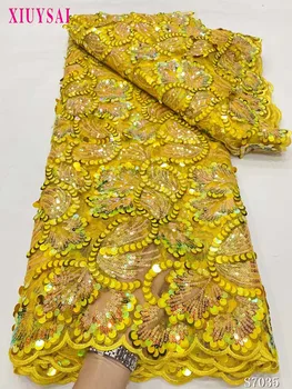 Žltá Afriky Flitrami Čipky Textílie 2023 Kvalitné Luxusné Výšivky Nigérijský Francúzsky Čistý Čipky Textílie Pre Svadobné Party