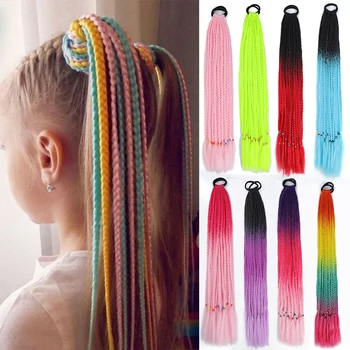 HAIRSTAR Syntetické Farebné Pletená Cope, predlžovanie Vlasov 60 CM Elastická gumička Pletenie Cope, predlžovanie Vlasov Pre Dievčatá