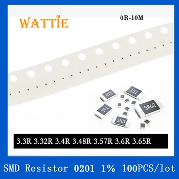 SMD Rezistora 0201 1% 3.3 R 3.32 R 3.4 R 3.48 R, základné vzdelanie 3,57 R 3.6 R 3.65 R 100KS/veľa čip odpory 1/20W 0.6 mm*0,3 mm