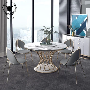 Luxusné mramorové okrúhly jedálenský stôl a stoličky zmes Nordic moderné 1,2 m domácnosti s gramofónu