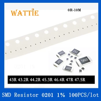 SMD Rezistora 0201 1% 43R 43.2 R 44.2 R 45.3 R 46.4 R 47R 47.5 R 100KS/veľa čip odpory 1/20W 0.6 mm*0,3 mm