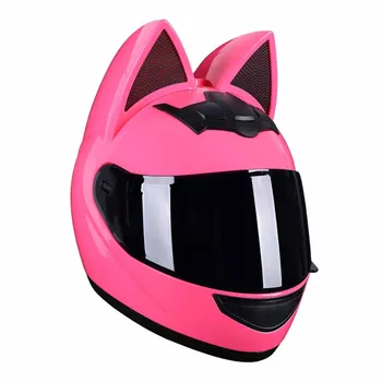 Ružová Mačka Ucha Plnú Tvár Motorkárske Prilby Priedušná Motocyklové Príslušenstvo Opotrebovaniu Motocross Kask Anti-Jeseň Ochranu Hlavy