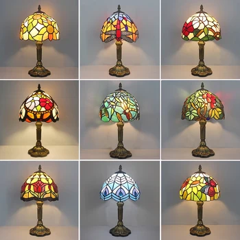 Tiffany Vintage vitráže Stolové Lampy pre Spálne Stredomoria Retro Led Stolná Lampa Obývacia Izba Štúdie Čítanie Nočné Svetlo