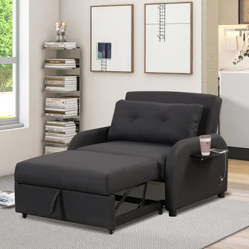 Black vytiahnite gauč spáč 3 v 1 s 2 krídlo stôl a usb nabíjanie pre nap line textílie pre obývacia izba, spoločenská miestnosť